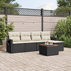 vidaXL Salon de jardin 6 pcs avec coussins noir résine tressée