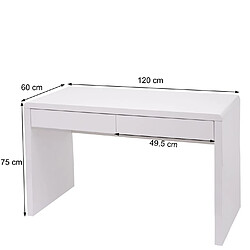 Decoshop26 Bureau table d'ordinateur avec deux tiroirs en MDF blanc brillant 120 x 60 cm 04_0006053