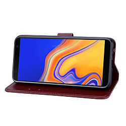 Wewoo Housse Coque Étui en cuir avec rabat horizontal relief Rose pour Samsung Galaxy J4 Plus, support, logements pour cartes et porte-monnaie (Marron) pas cher