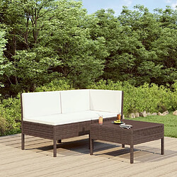 Maison Chic Salon de jardin 3 pcs + coussins - Mobilier/Meubles de jardin - Table et chaises d'extérieur Résine tressée Marron -MN12774