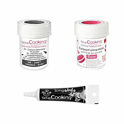 Scrapcooking 2 colorants alimentaires rose-noir + Stylo glaçage noir