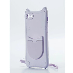 WE Coque de protection CHAT APPLE IPHONE 7 / 8 / SE 2020 Violet: Design chat miroir intégré avec dragonne - support repose téléphone anti-chocs semi-rig