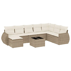 vidaXL Salon de jardin avec coussins 9 pcs beige résine tressée