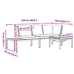 vidaXL Salon de jardin 3 pcs avec coussins noir aluminium pas cher