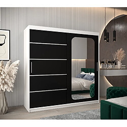 Abiks Meble Armoire PROMO V2 À Portes Coulissantes 200/200/62 2 Portes (Blanc/Noir)