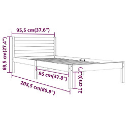 vidaXL Cadre de lit sans matelas bois de pin massif 90x200 cm blanc pas cher