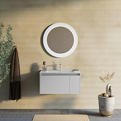 Kiamami Valentina ARMOIRE DE SALLE DE BAIN 80CM GRIS CLAIR MAT AVEC MIROIR ROND À LED | MONACO