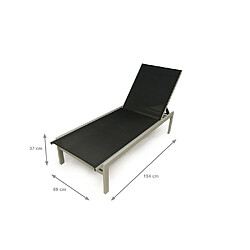 Alter Chaise longue en aluminium et textilène, couleur noire, Dimensions 69 x 37 x 194 cm