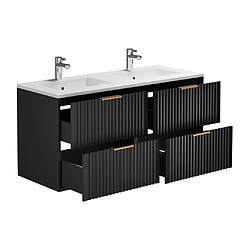 Acheter Vente-Unique Meuble de salle de bain suspendu strié avec vasque à encastrer - Noir - 120 cm - ZEVARA