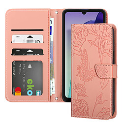 Avizar Étui pour Xiaomi Redmi 14C Portefeuille Fleur Papillon avec Dragonne Rose Poudré