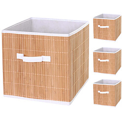 Decoshop26 4x paniers de rangement panier en bambou 32x32x32cm couleur naturelle 04_0001348