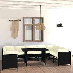 Maison Chic Salon de jardin 10 pcs + coussins - Mobilier/Meubles de jardin - Table et chaises d'extérieur Résine tressée Noir -MN17624