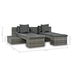 vidaXL Salon de jardin 4 pcs avec coussins Résine tressée Gris pas cher