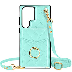 Avizar Coque Cordon pour Samsung Galaxy S23 Ultra Dos Portefeuille Bague Turquoise