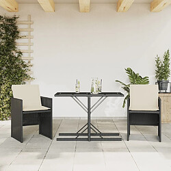 Maison Chic Ensemble de bistro 3 pcs avec coussins,Table + chaises + coussins de jardin noir résine tressée -GKD430534