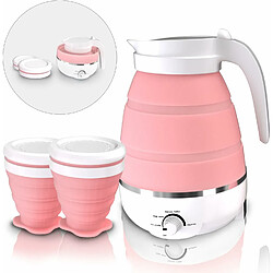 Vendos85 Bouilloire électrique pliable de 0,6L et 2 tasses pliables rose