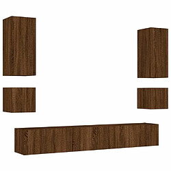 Avis Maison Chic Lot de 6 Meuble TV muraux, Banc TV avec lumières LED pour salon, Meuble de rangement chêne marron -GKD24837