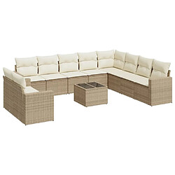 Maison Chic Salon de jardin 11 pcs avec coussins | Ensemble de Table et chaises | Mobilier d'Extérieur beige résine tressée -GKD59035