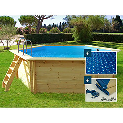 Habitat Et Jardin Piscine bois Hawai - 4.10 x 1.20 m + Bâche à bulles 180 + Bâche hiver 280 gr/m²