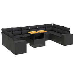 vidaXL Salon de jardin 11 pcs avec coussins noir résine tressée