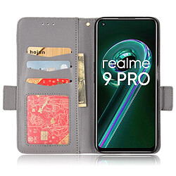 Etui en PU texture litchi, fermoir magnétique avec support, gris pour votre Realme 9 Pro