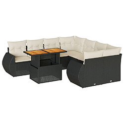 vidaXL Salon de jardin 9 pcs avec coussins noir résine tressée