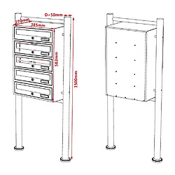 Helloshop26 Bloc 5 boites aux lettres sur pieds 5 entrées acier galvanisé blanc 16_0000040