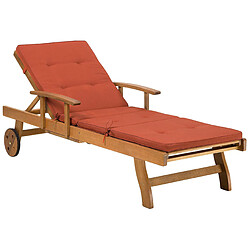 Beliani Chaise longue avec coussin Bois Rouge JAVA