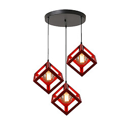 Stoex Plafonnier Antique À 3 Lumières Lustre Creative Cube Rouge Suspension Luminaire Rétro en Métal, Pour Bureau, Chambre À Coucher, Cuisine, Bar, E27