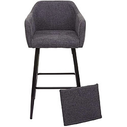 Decoshop26 Lot de 2 tabourets de bar avec repose-pieds en tissu gris foncé et métal noir TDB04062