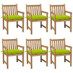 vidaXL Chaises de jardin lot de 6 avec coussins vert vif Teck solide