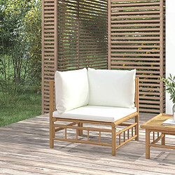 vidaXL Canapé d'angle de jardin avec coussins blanc crème bambou