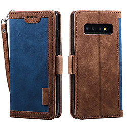 Etui en PU style d'épissage vintage avec support bleu pour votre Samsung Galaxy S10