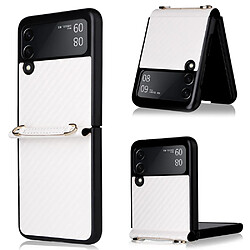 Coque en TPU + PU texture en fibre de carbone avec lanière blanc pour votre Samsung Galaxy Z Flip3 5G