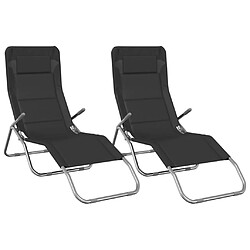 Maison Chic Lot de 2 Chaises longues pliables | Bain de soleil Relax | Transat noir textilène et acier -GKD95035