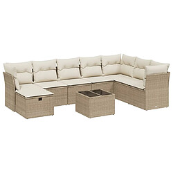 vidaXL Salon de jardin avec coussins 9 pcs beige résine tressée