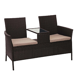 Decoshop26 Banc en polyrotin avec table fauteuils chaises de jardin 132cm marron coussin crème 04_0001138