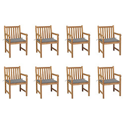 vidaXL Chaises de jardin lot de 8 avec coussins gris Bois teck massif