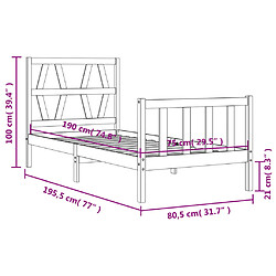 vidaXL Cadre de lit sans matelas noir bois de pin massif pas cher