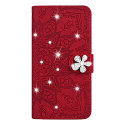 Wewoo Housse Coque Pour Galaxy A80 / A90 Veau Diamant Motif Mandala Double Pliure Conception Étui en cuir estampé avec porte-monnaie et titulaire et fentes cartes Rouge