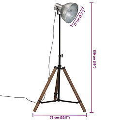 vidaXL Lampadaire 25 W argent vintage 75x75x90-150 cm E27 pas cher