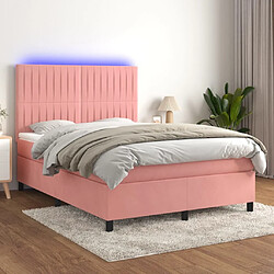 Sommier à lattes LED,Cadre à lattes de lit avec matelas pour Adulte Rose 140x190cm Velours -MN35748