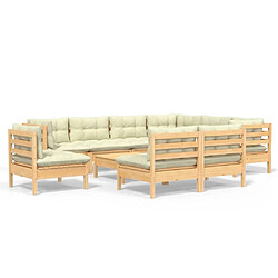 Maison Chic Salon de jardin 10 pcs + coussins - Mobilier/Meubles de jardin - Table et chaises d'extérieur crème Bois de pin solide -MN23283