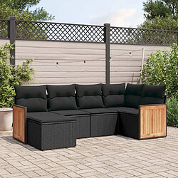 vidaXL Salon de jardin 6 pcs avec coussins noir résine tressée