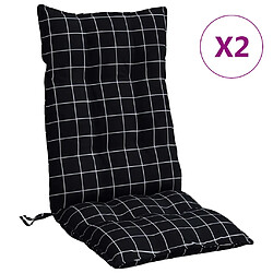 vidaXL Coussins de chaise à dossier haut lot de 2 motif carreaux noir