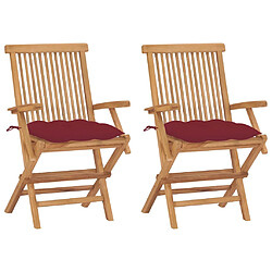 vidaXL Chaises de jardin coussins rouge bordeaux lot de 2 Teck massif