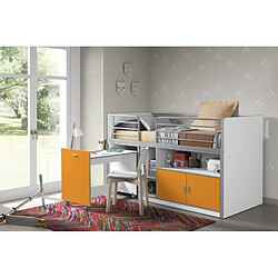 Mes Lit combiné 90x200 cm avec bureau et rangements orange - ASSIA