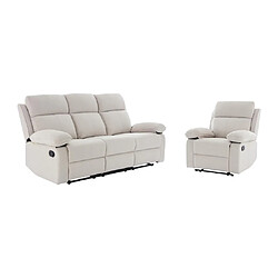 Acheter Vente-Unique Canapé 3 places et fauteuil relax en tissu chiné beige LANA