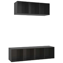 vidaXL Ensemble de meubles TV 2 pcs Noir brillant Bois d'ingénierie