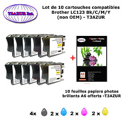 10 cartouches compatibles LC123XL pour Brother DCP J132W, J152W, J172W, J552DW, J752DW +10f A6 brillantes -T3AZUR